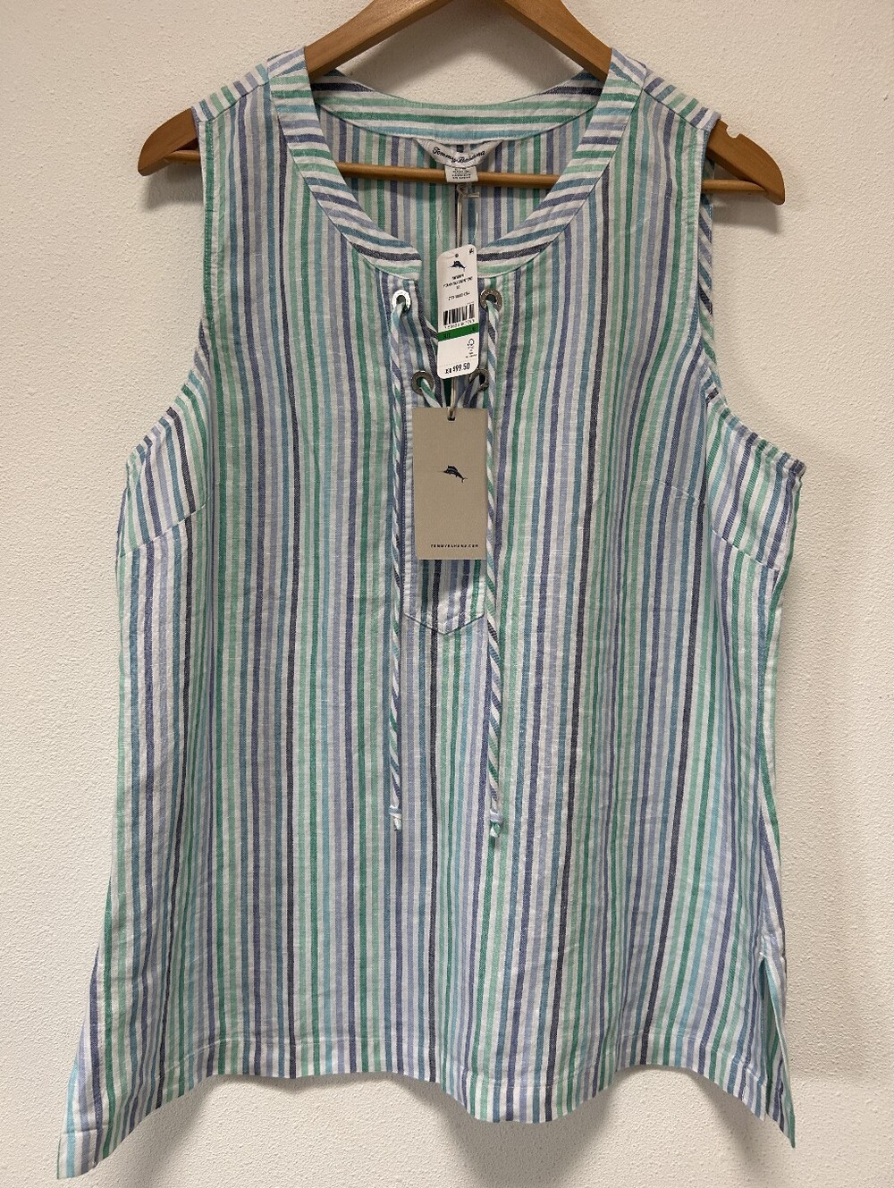 NWT Tommy Bahama Striped Sleeveless Tunic Top in Light Blue & Green